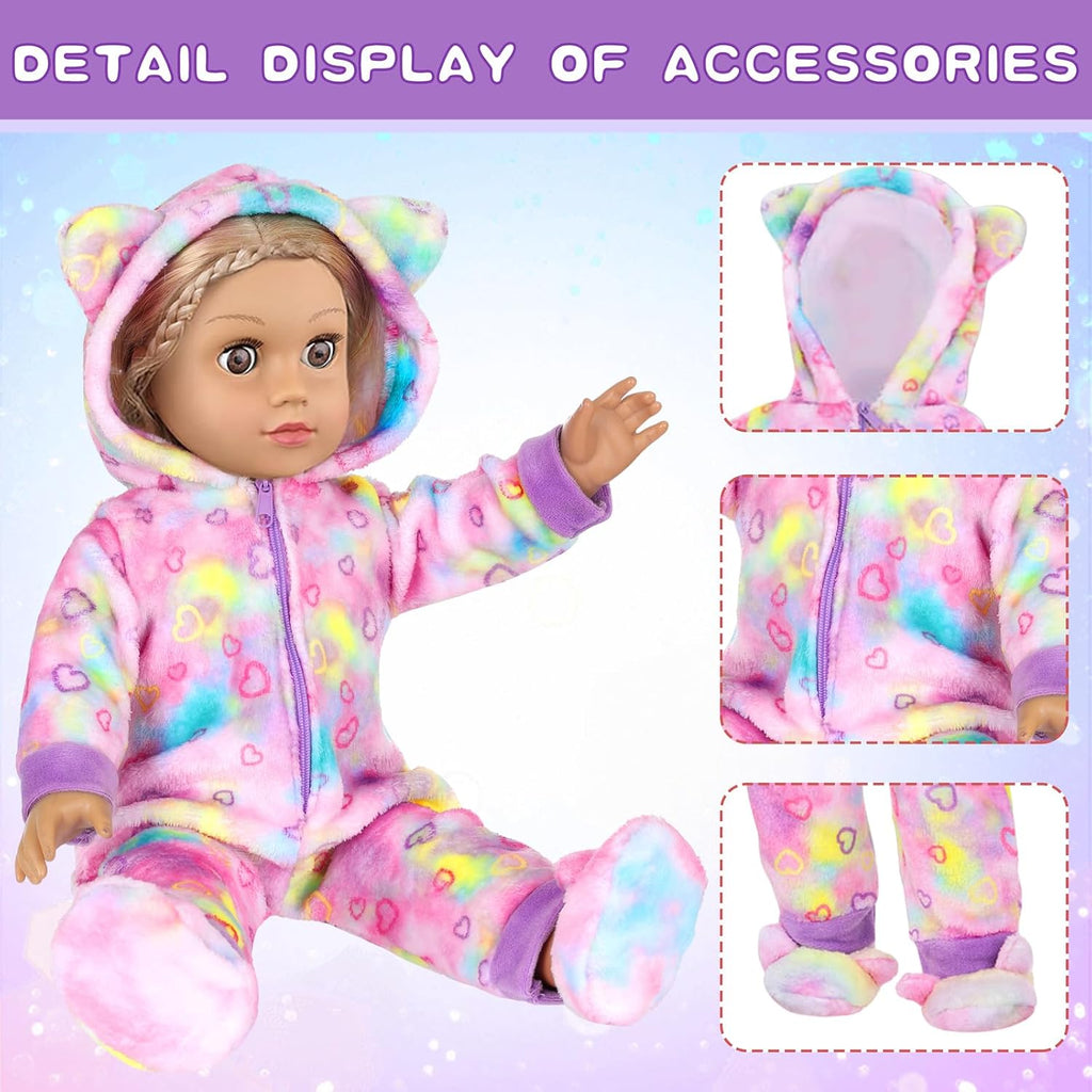 American 18" Doll Clothes and Sleep Bag Accessories,Sleepover Outfit Set Fits 18 Inch Dolls Include Rainbow