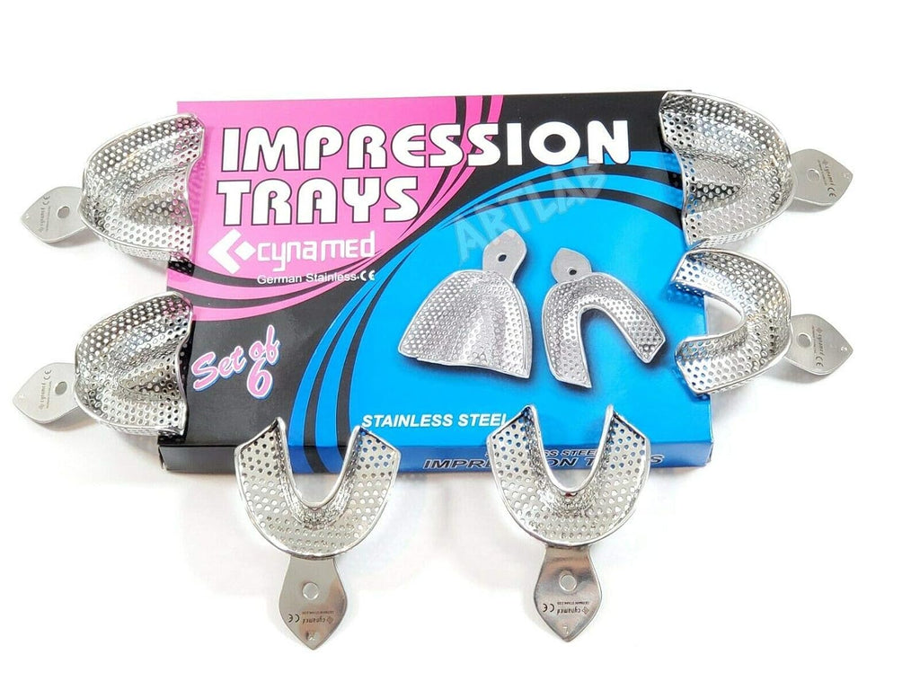Premium German Dental Autoclavable Metal Impression Trays Stainless Steel Upper Lower Dental Perforated Impression