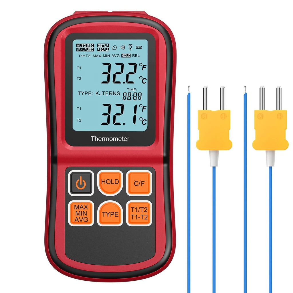 KAMTOP Dual Channel Thermocouple Thermometer, K-Type Temperature Meter