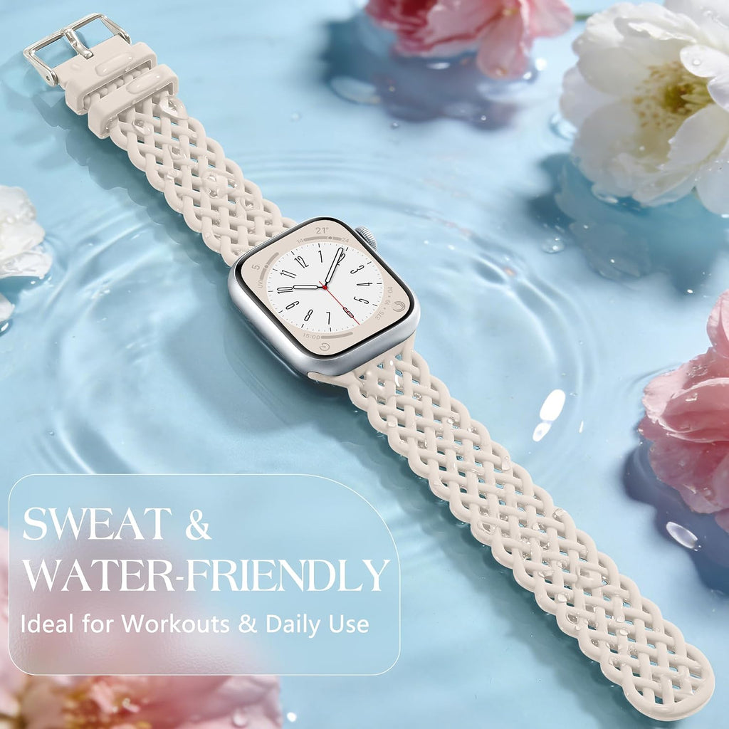 Braided Silicone Bands Compatible with Apple Watch Bands for Women | for iWatch Bands 40mm 41mm 42mm 38mm,Hollow-out