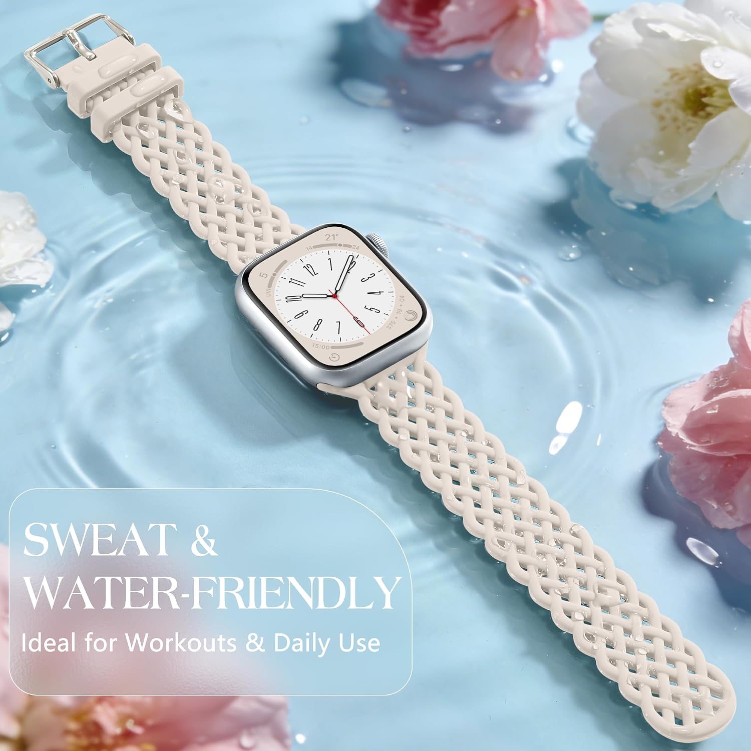Braided Silicone Bands Compatible with Apple Watch Bands for Women | for iWatch Bands 40mm 41mm 42mm 38mm,Hollow-out