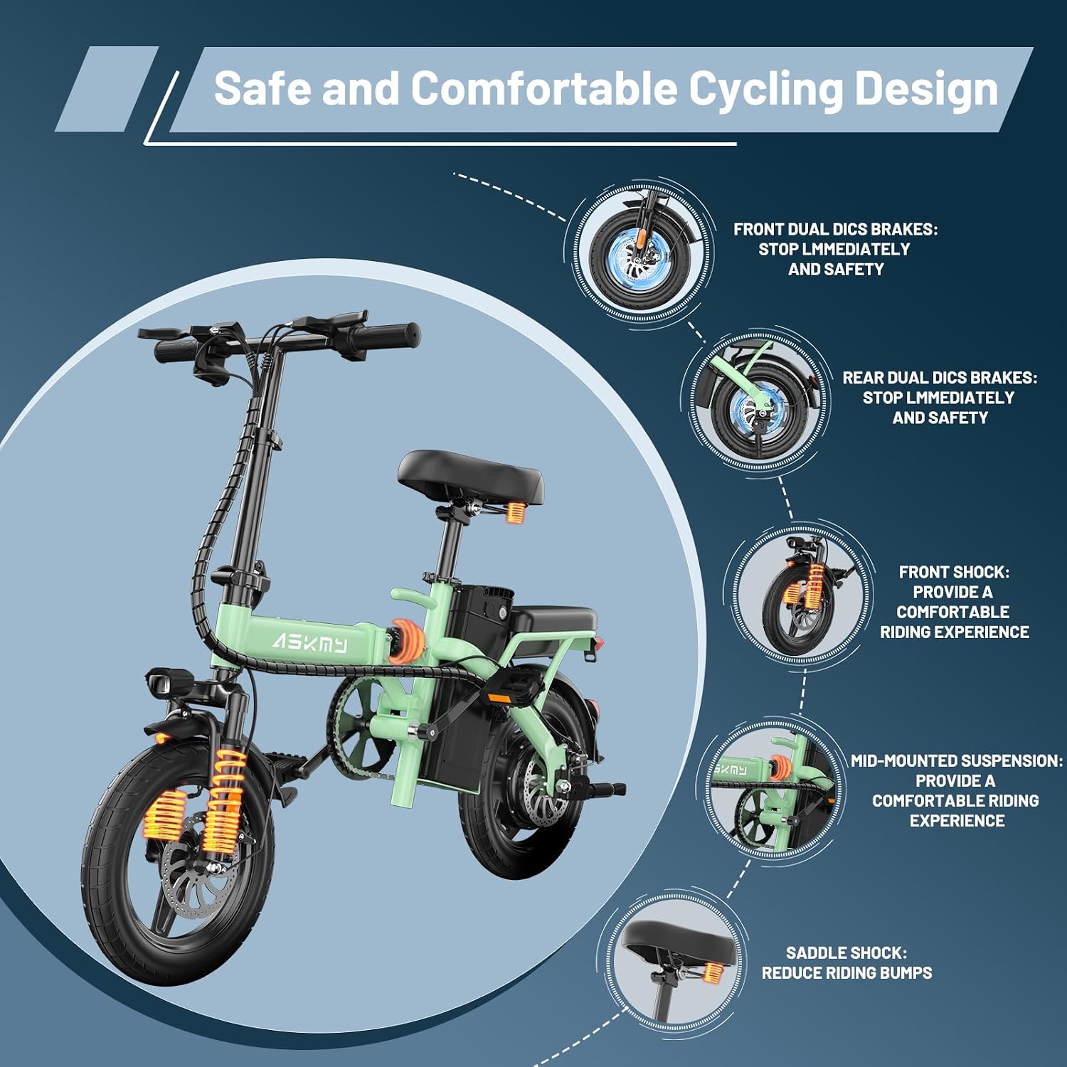 Folding Electric Bike for Adults and Teens, 14" E Bike for Daily Commuting | Electric Bicycle with 700W Peak Motor