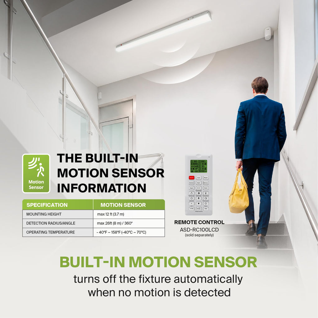 4ft LED Linear Strip Light, Motion Sensor & Emergency Battery