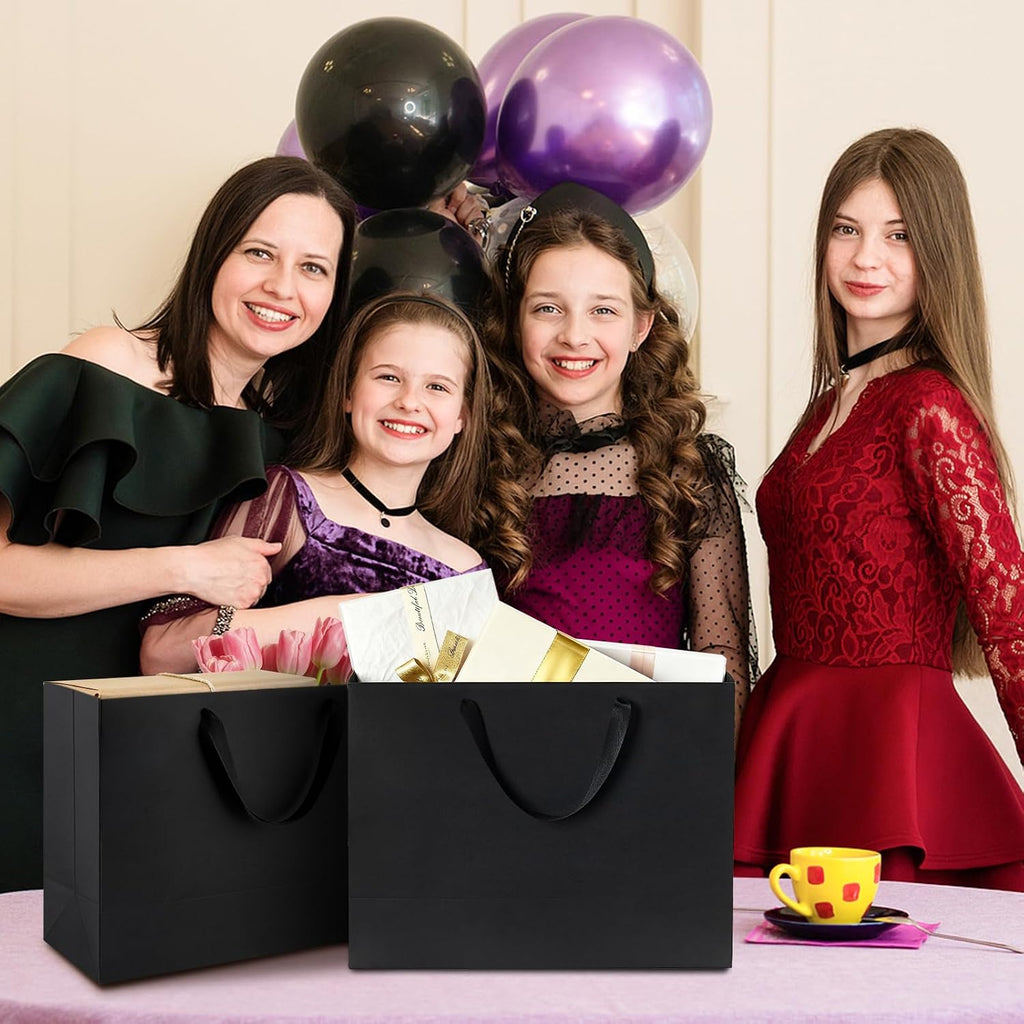 Extra Large Black Gift Bags, 12-Count, 16x6x12 Inch