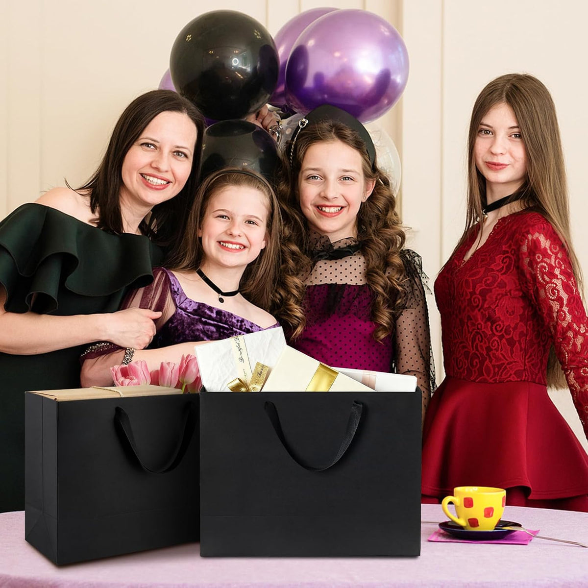 Extra Large Black Gift Bags, 12-Count, 16x6x12 Inch
