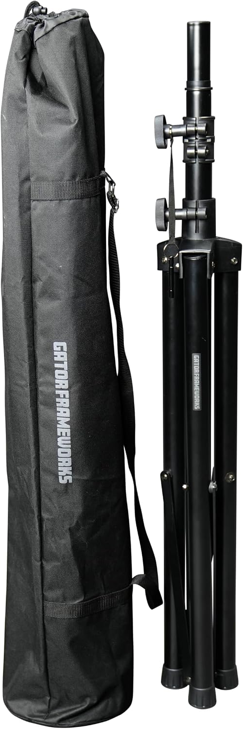 Rok-It Series Set of Lightweight Aluminum Tripod Speaker Stand with Heavy-Duty Carry Bag, Dual-diameter 35mm to 38mm
