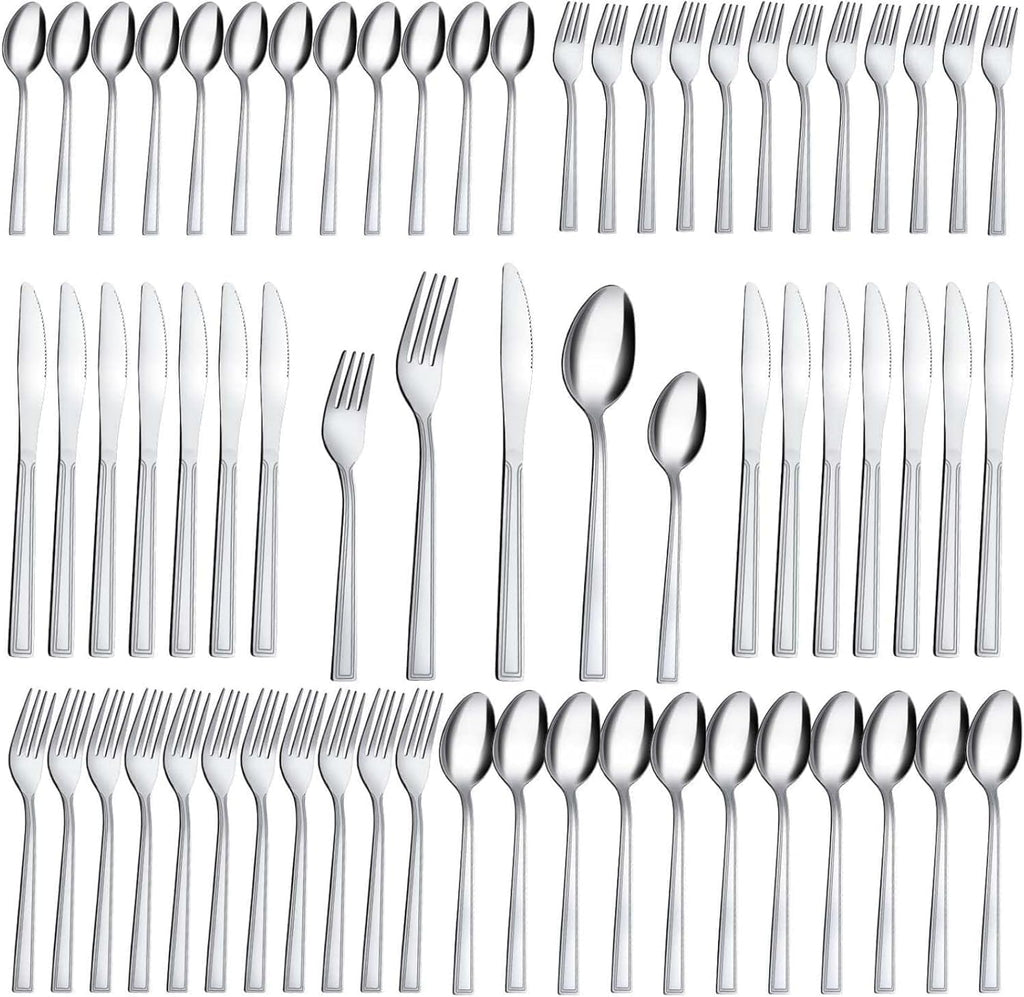 60-Piece Silverware Set - Stainless Steel Silverware Set for 12, Include Fork Knife Spoon Set, Mirror Polished
