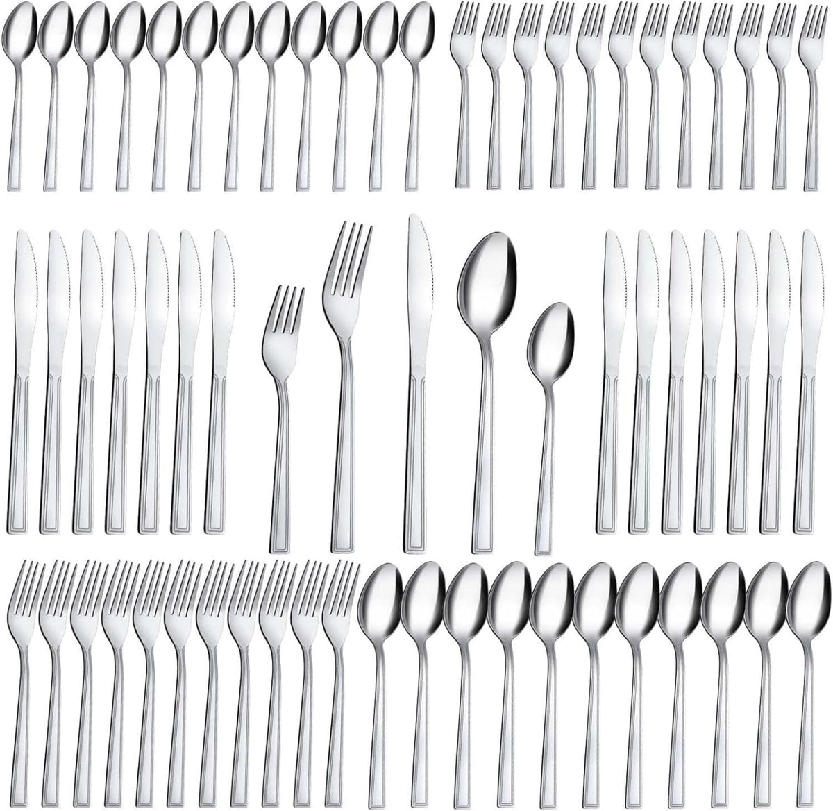 60-Piece Silverware Set - Stainless Steel Silverware Set for 12, Include Fork Knife Spoon Set, Mirror Polished