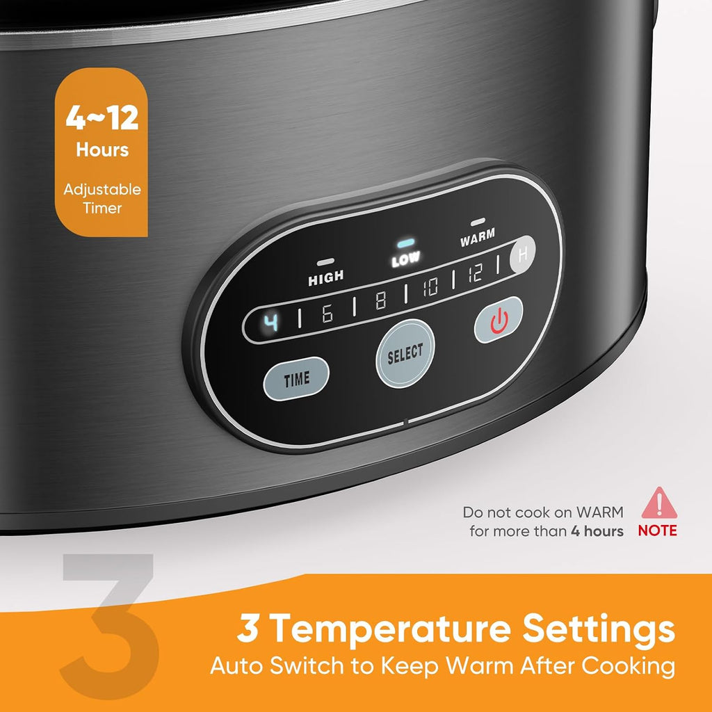 Slow Cooker 8 Quart, Large Slow Cooker, Ceramic Nonstick Coating, 3 Adjustable Temp Multi Cookers with Dishwasher