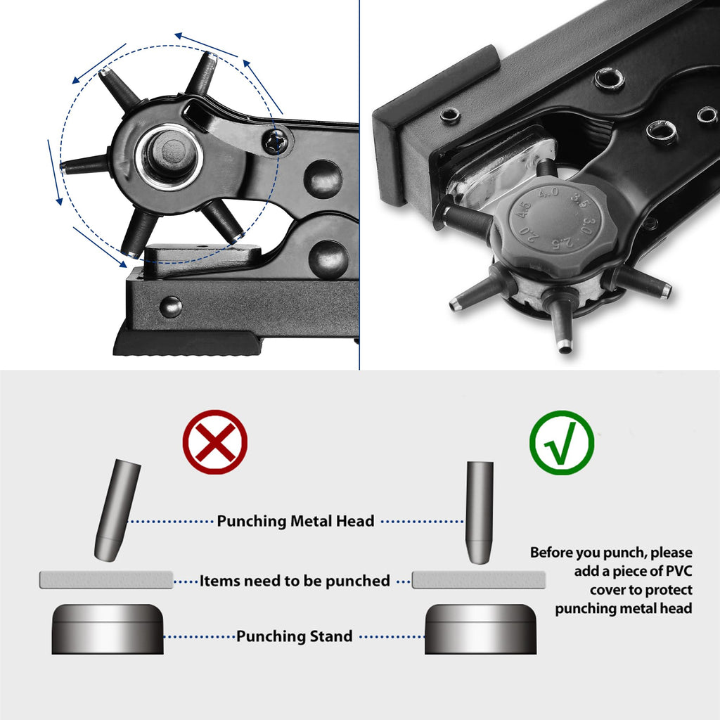 Leather Hole Punch Tool, Desktop Rotary Puncher with 6 Punch Sizes