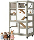 5-Tier Guinea Pig Cages on Wheels, Wooden Chinchilla Cage | Wooden Small Animal Habitat with Ramp, Hammock, Pull-Out