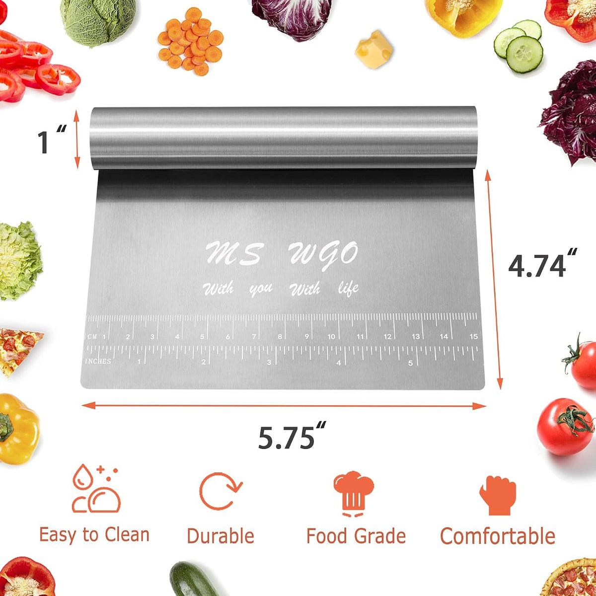 Pro Dough Pastry Scraper/Cutter/Chopper Stainless Steel Mirror Polished with Measuring Scale Multipurpose- Cake
