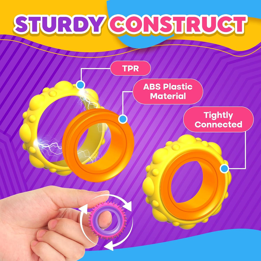 Fidget Toys Sensory Rings for Kids: 12 Pack Finger Spinner Rings - Texture Stress Toys for Kids Autism Calming - Fun