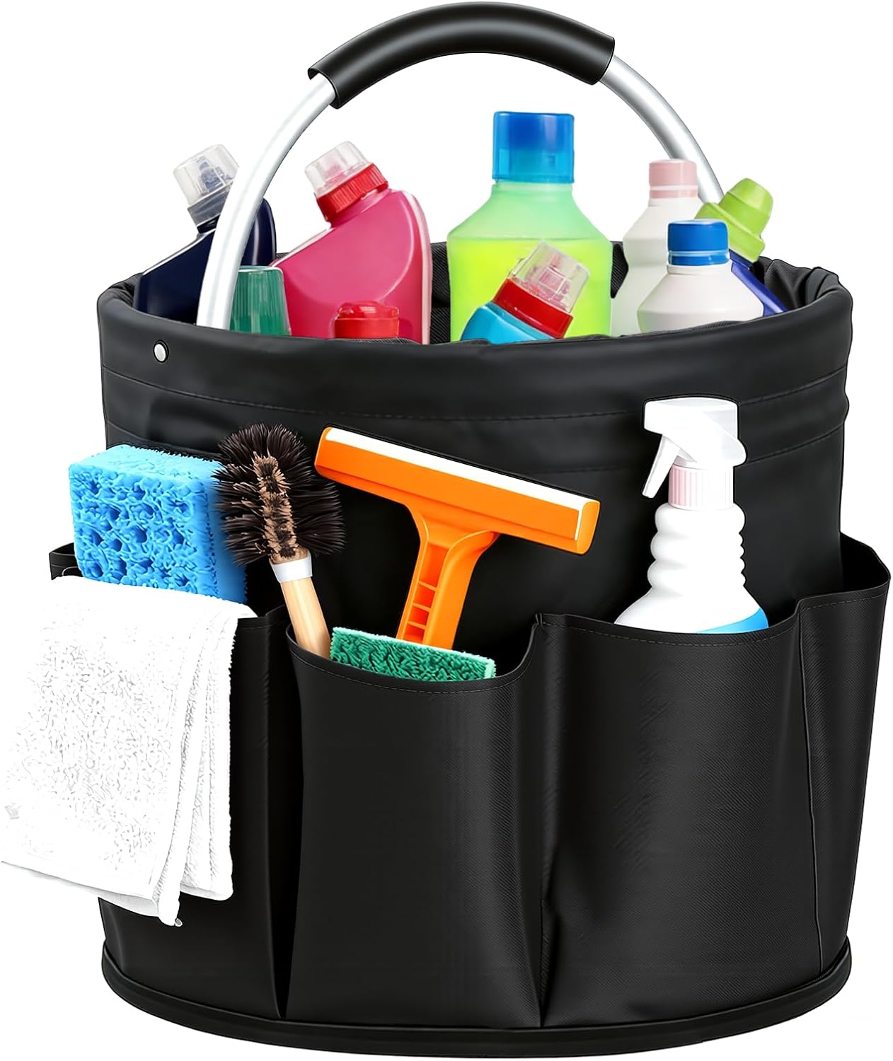Cleaning Caddy with Handle, Cleaning Products Organiser, Foldable Storage Basket, Large Supply Organiser 17L with 6
