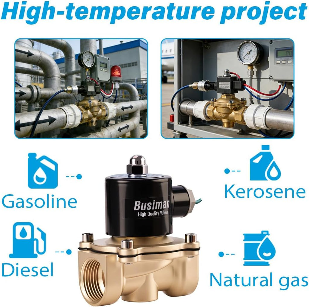 Electric Solenoid Valve 1" 110V AC Brass Normally Closed - Compatible with Water, Air, Diesel, Gas - Replaceable VITON Seal - Compact Direct Acting