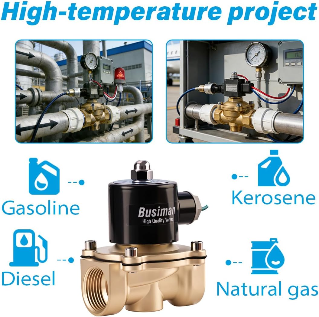 Electric Solenoid Valve 1" 110V AC Brass Normally Closed - Compatible with Water, Air, Diesel, Gas - Replaceable VITON Seal - Compact Direct Acting