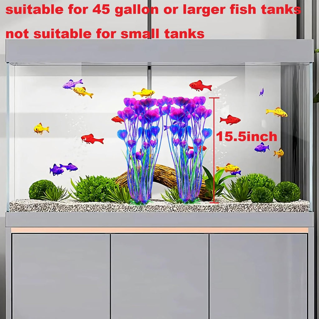 Artificial Fish Tank Plants, Plastic Aquarium Accessories Large, 15.5 inch Purple Decorations, 2pcs