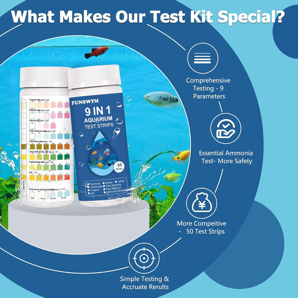 Aquarium Test Strips for Freshwater Fish – 9 in 1 Fish Tank Water Test Strips, Fast & Easy Color Chart for Beginners