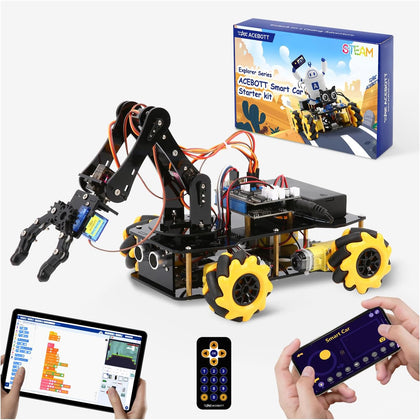 Robotics for Kids Ages 8-12, ACEBOTT Smart Robot Arm Car Kit with 5DOF, STEM Toys for Boys Age 8-12 12-16+, ESP32
