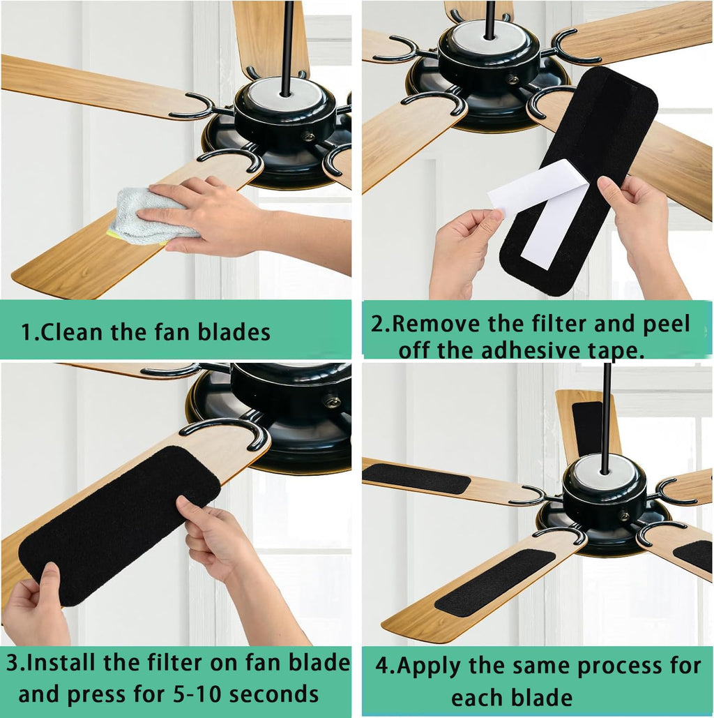 30 Pack Ceiling Fan Filters for Blades, Strong Activated Coconut Carbon Filter for Ceiling Fans, Universal Fit
