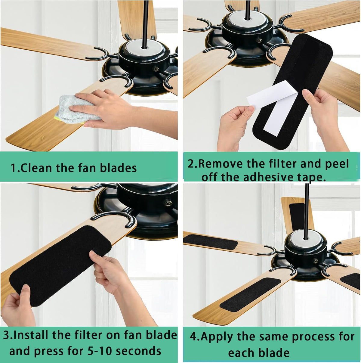 30 Pack Ceiling Fan Filters for Blades, Strong Activated Coconut Carbon Filter for Ceiling Fans, Universal Fit