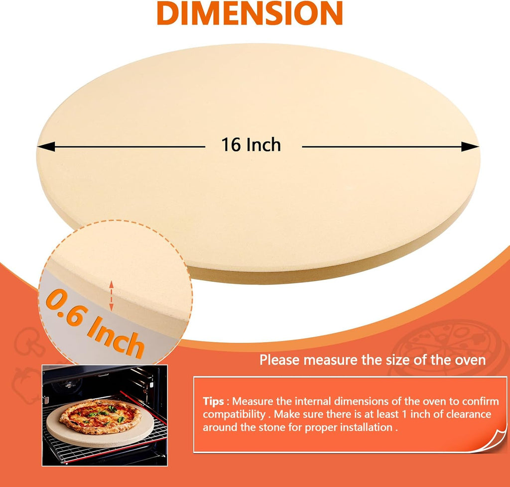 16" Heavy Duty Cordierite Pizza Stone – 0.6" Thick Baking Stone for Oven & Grill, Perfect for Crispy Pizza, Bread &