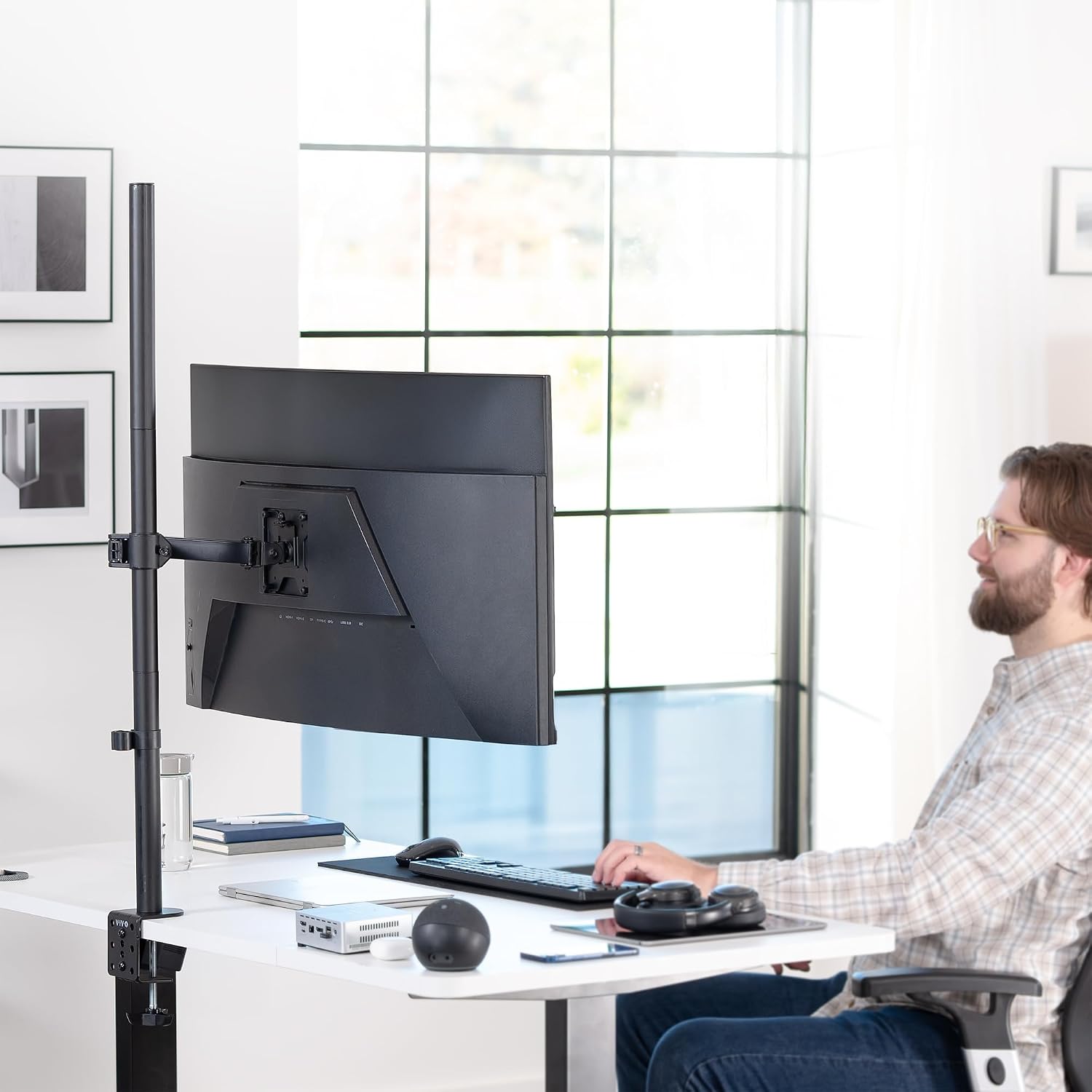Extra Tall Single Monitor Desk Mount, 39 inch Pole VESA Stand for 13 to 32 inch Screens and up to 38 inch Ultrawides