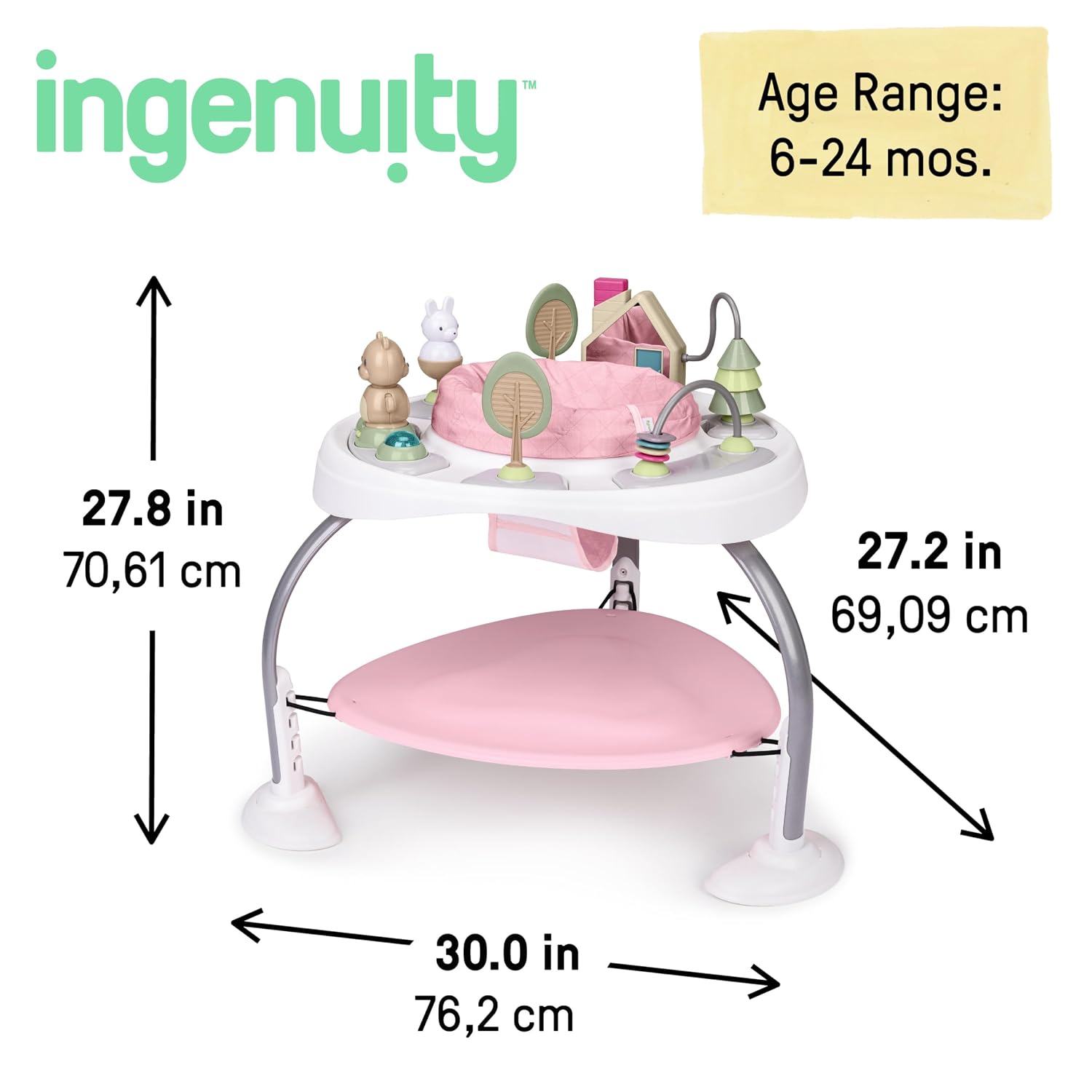 Spring & Sprout 2-in-1 Baby Activity Center Jumper and Table with Infant Toys - Ages 6 Months +, First Forest in Pink