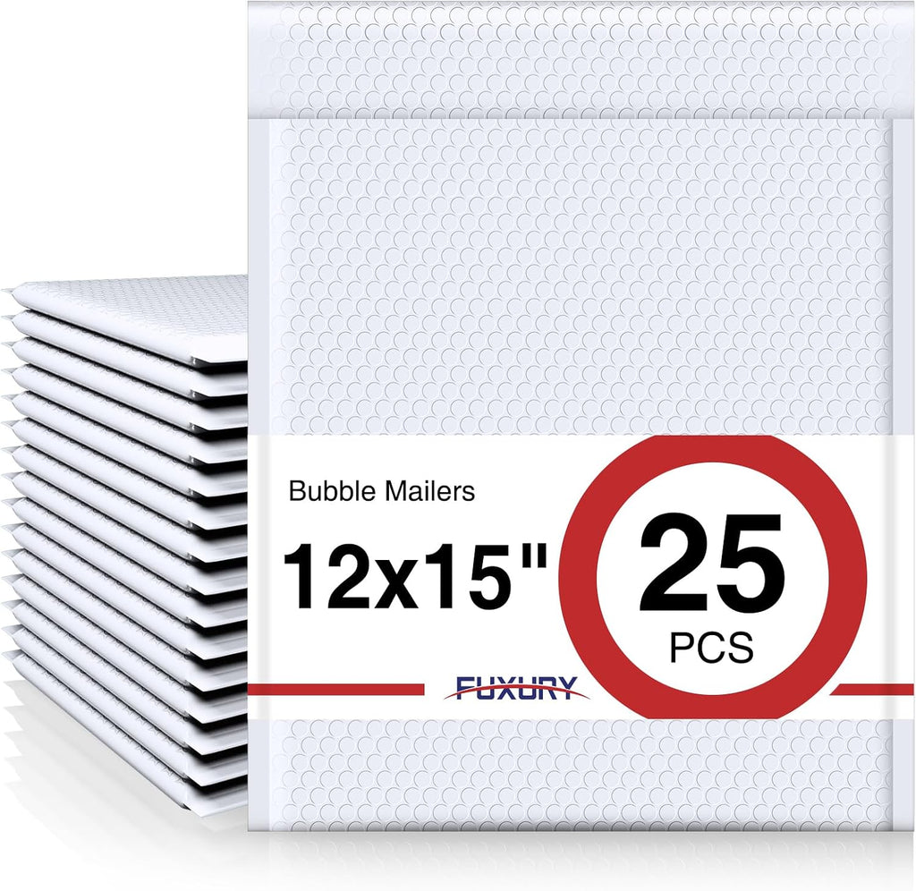 Bubble Mailers 12x15" White Padded Envelopes 25 Pack Self-Seal | Large Bubble Envlopes Strong Adhesion Padded Mailers