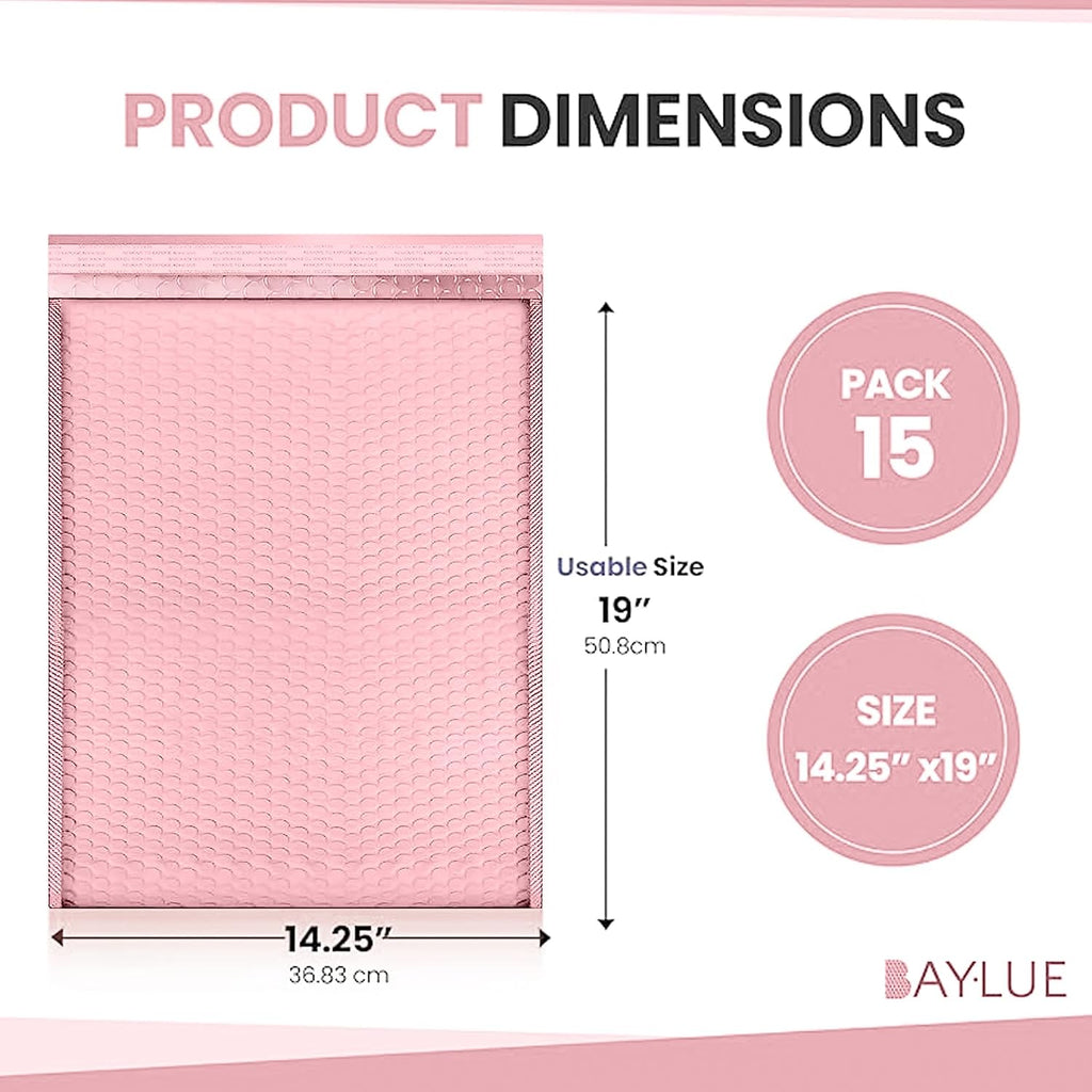 Light Pink Bubble Mailers 14.25x20, Poly Padded Envelopes #7, 15 Pack