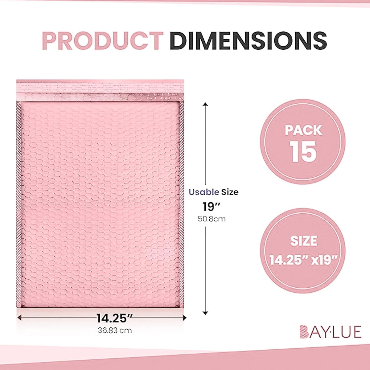 Light Pink Bubble Mailers 14.25x20, Poly Padded Envelopes #7, 15 Pack