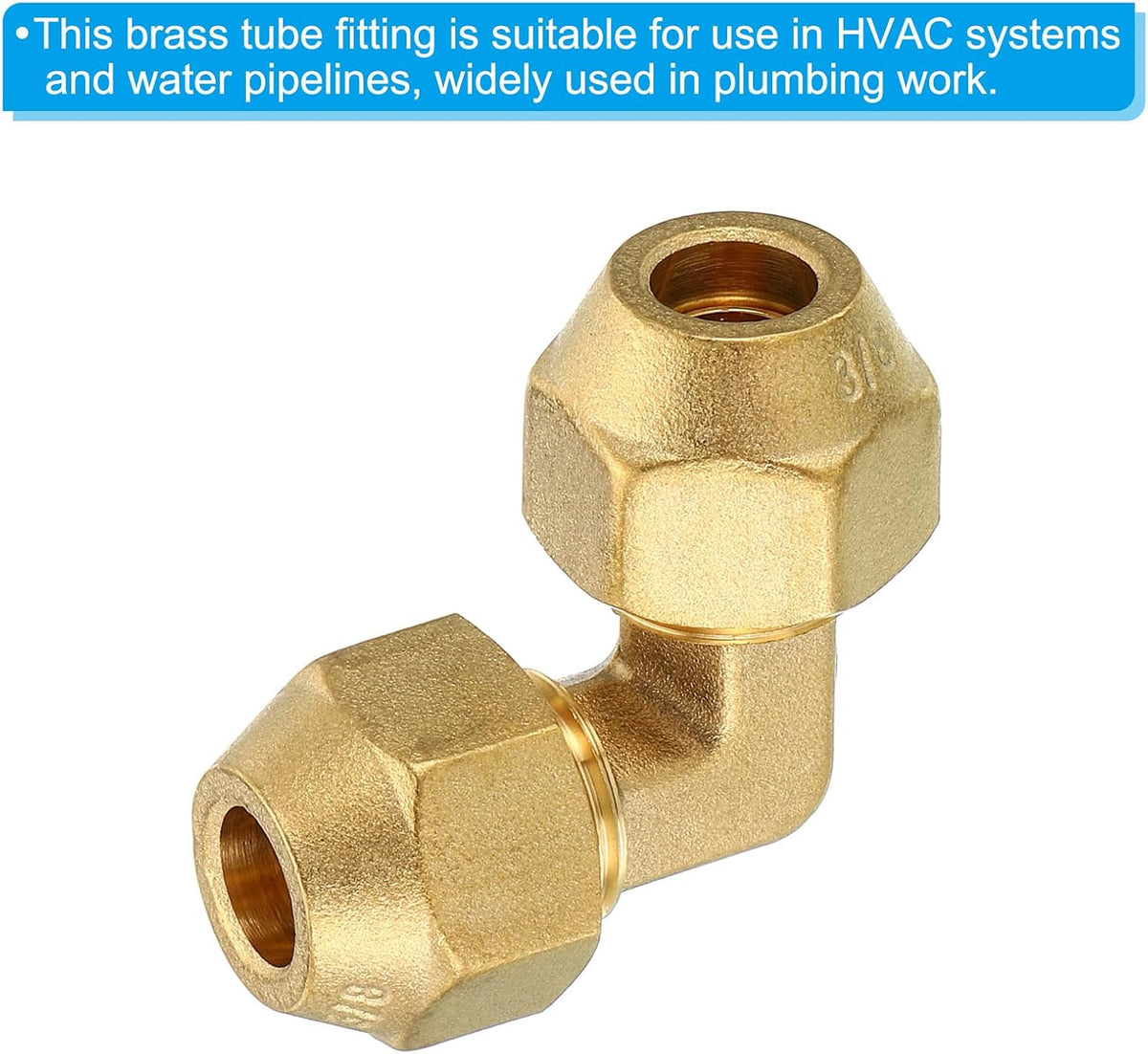 PATIKIL 3/8" x 3/8" Brass Pipe Fitting, 2 Pack Flare 90 Degree Elbow Tube Fitting Pipe Adapter Connector with Nut for Air Conditioner Refrigeration Plumbing