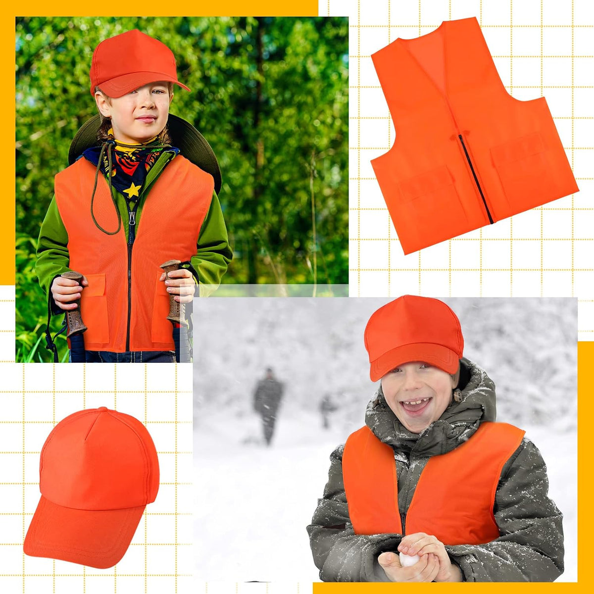 6 Pcs Hunting Safety Vest Cap, Blaze Orange,Baseball Cap | High Visibility Mesh Safety Gear for Outdoor Activities