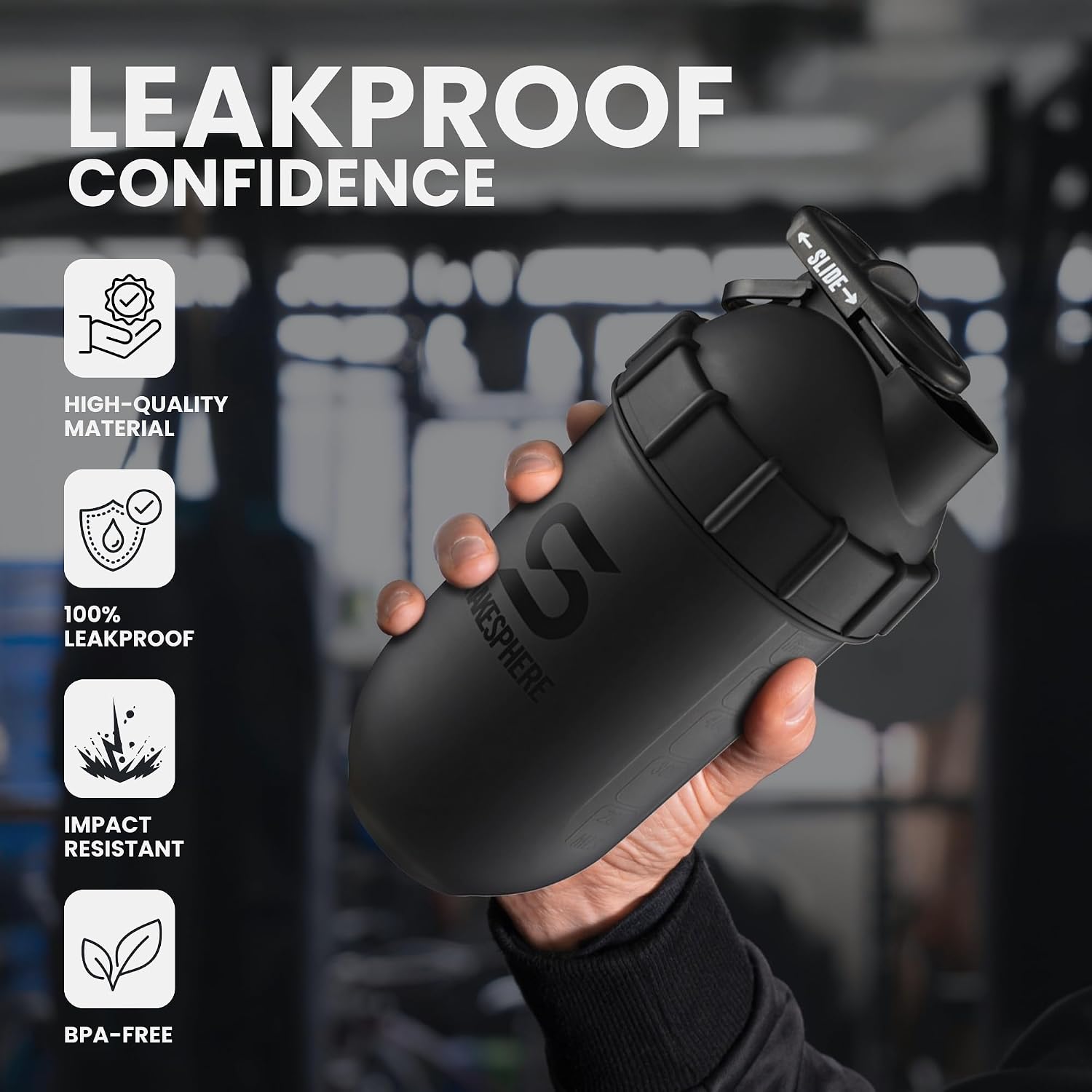 Shaker Bottle - 24oz Leak Proof Protein Shaker Bottle for Pre Workout, Smoothie, and Powder Drink Mixes, No-Blade