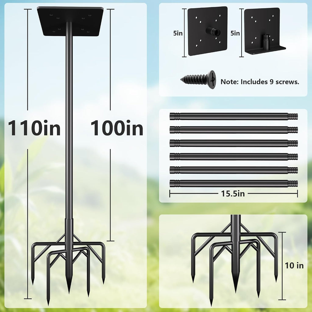 Bird Feeder Pole Kit 110 Inch,Bird House Pole for Outdoors Heavy Duty,5 Base Prongs Adjustable Birds Feeder Stand for