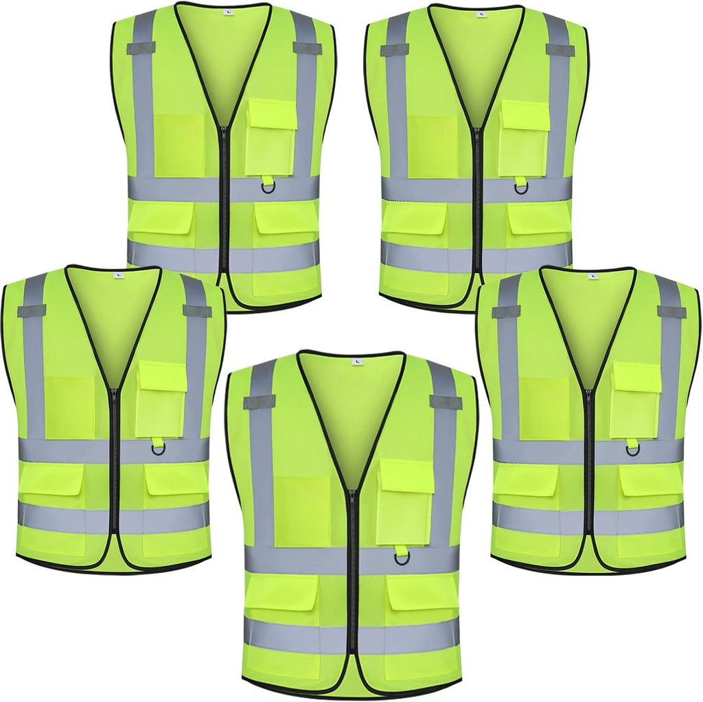 Class 2 High Visibility Safety Vests with Pockets, Hi Vis Vest for Construction Workers (Yellow L)