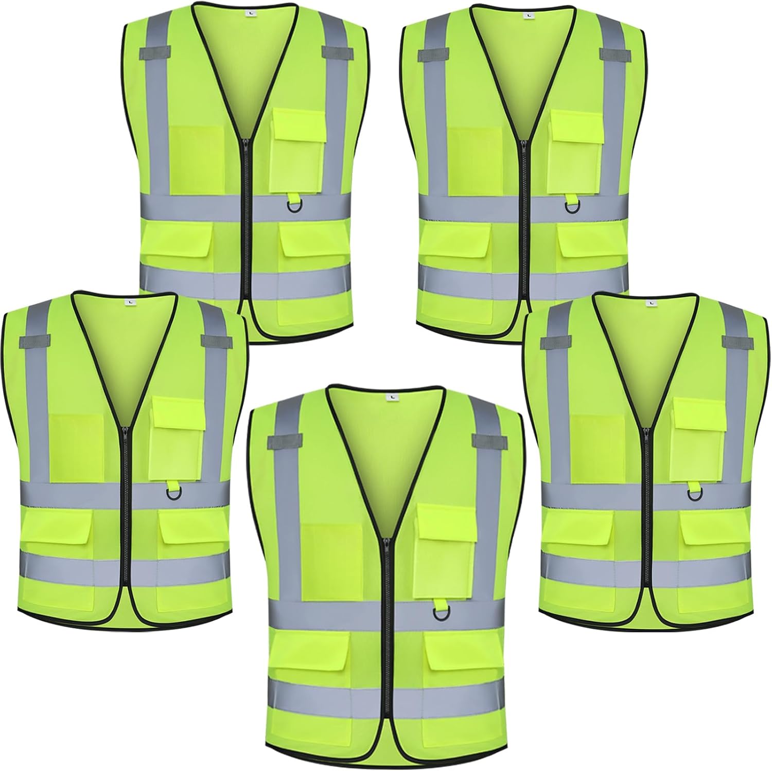 Class 2 High Visibility Safety Vests with Pockets, Hi Vis Vest for Construction Workers (Yellow L)