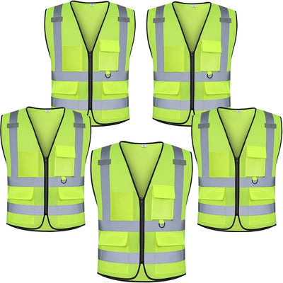 Class 2 High Visibility Safety Vests with Pockets, Hi Vis Vest for Construction Workers (Yellow L)