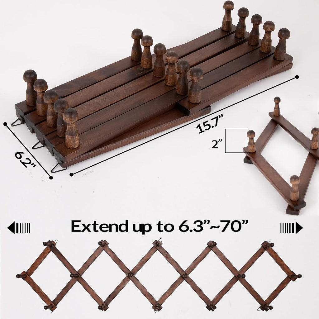 Hat Rack for Wall, Expandable Wall Hat Holder with 16 Hooks, 16 inch Wooden Wall Hook for Baseball Caps,Cowboy
