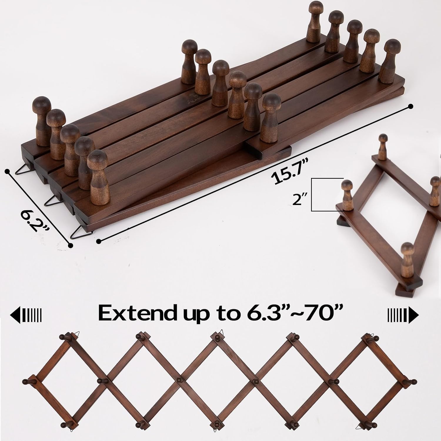 Hat Rack for Wall, Expandable Wall Hat Holder with 16 Hooks, 16 inch Wooden Wall Hook for Baseball Caps,Cowboy