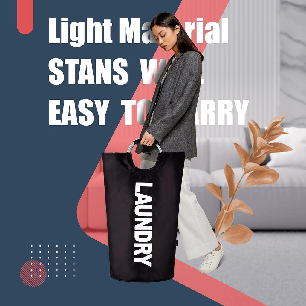 Tall Laundry Basket 90L, Large Hamper, Freestanding Laundry Bag | Collapsible waterproof Oxford laundry bag for dorm