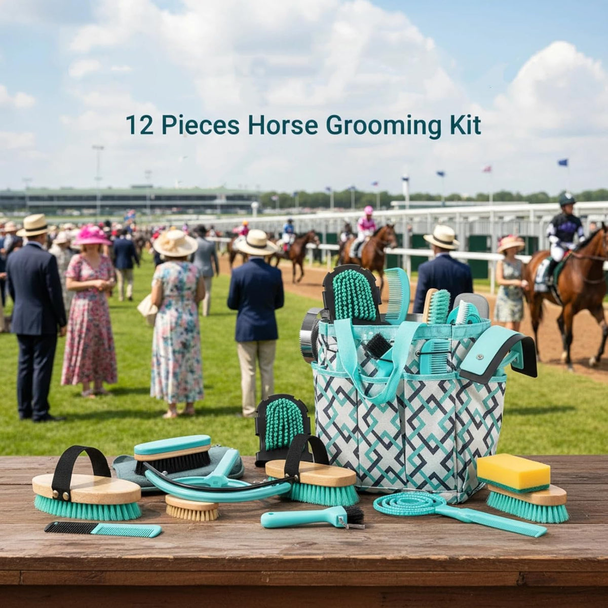 12 Piece Horse Grooming Kit with Organizer Tote Bag Brush Sets for Derby Day Show Horses Professional Tools for Care