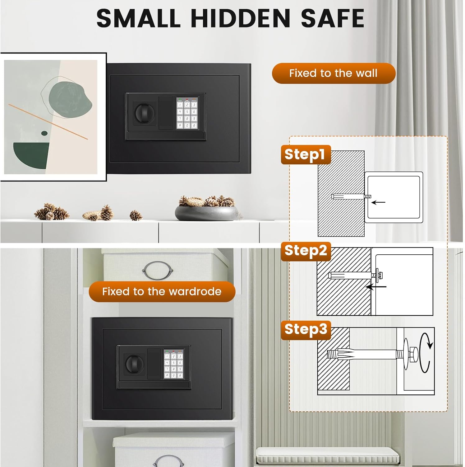 9.84'' H Home Safe Box, Small Safe with Fireproof Waterproof Bag | Anti-Theft Digital Security Lock Box with Smart