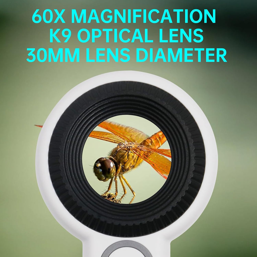 Handheld Magnifier 60X with UV&LED Lights Jeweler Loups Magnifying Glass with 30mm Optical Lens, Touch Light Control