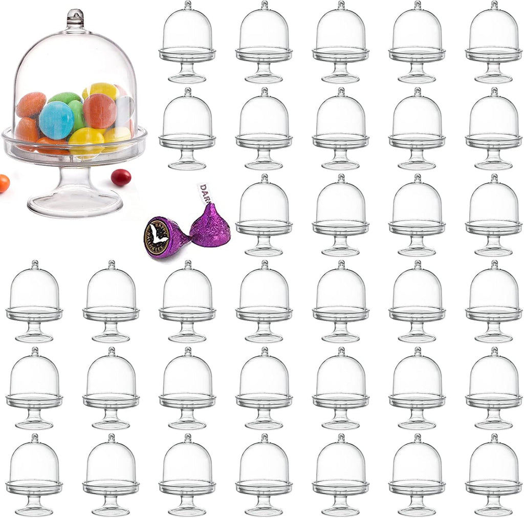 36 Pack Mini Cake Plate with Lid, Plastic Cupcake Stand Dome Cover, Clear Small Cake Display Stand for Chocolate
