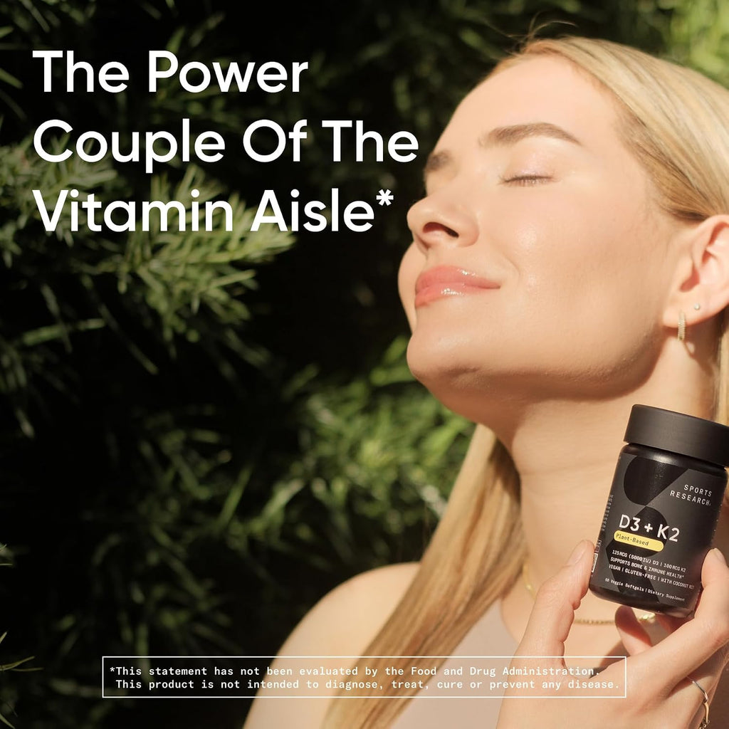 Vitamin D3 + K2 w/ Coconut Oil - Vegan Vitamin D 5000iu & Mk7 Vitamin K 100mcg for Bone & Immune Support - Vegan
