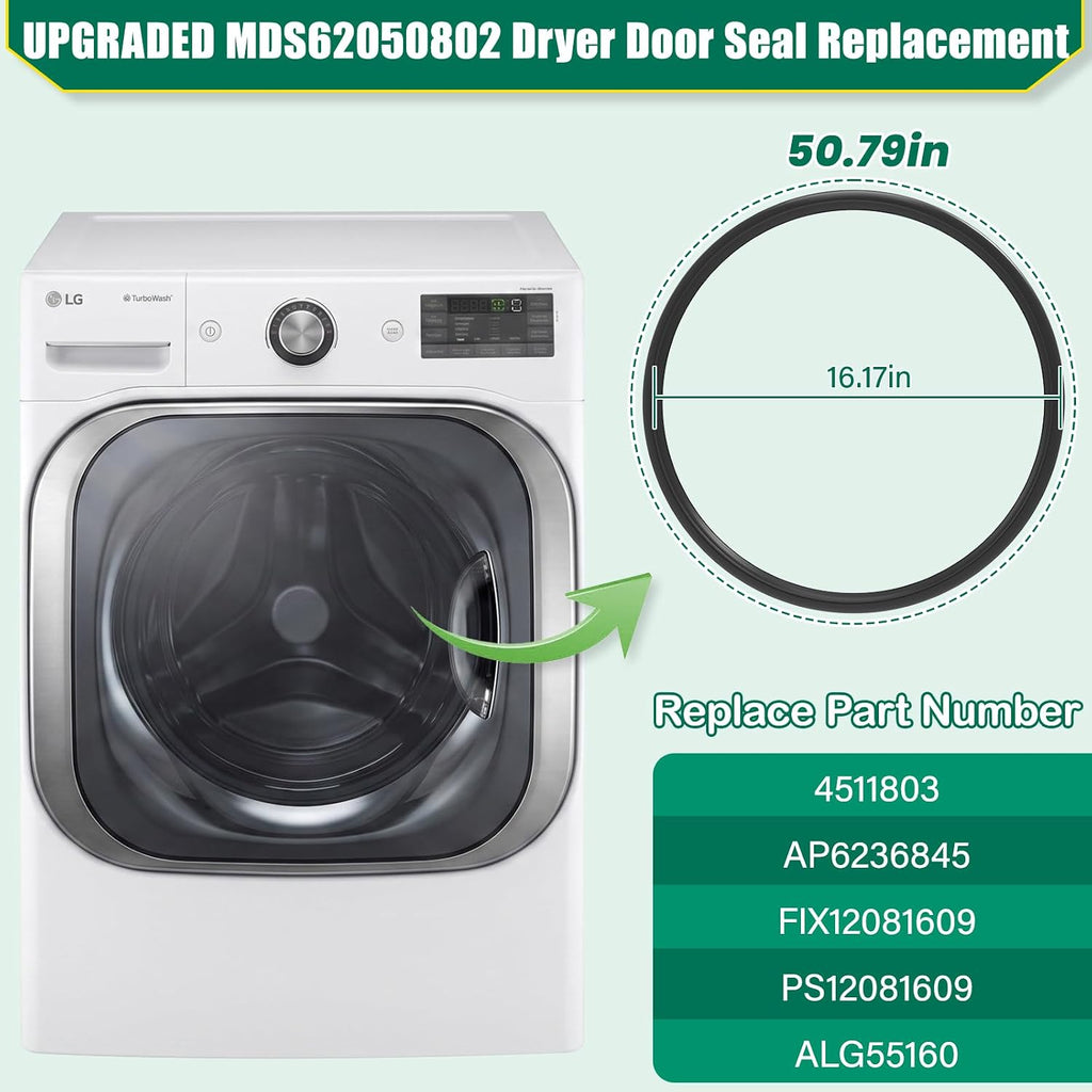 UPGRADED MDS62050802 Dryer Door Gasket Replacement Compatible with LG, Kenmore Dryer Parts, Replaces Part Number 511803 AP6236845 FIX12081609 PS12081609 ALG55160 Dryer Door Seal