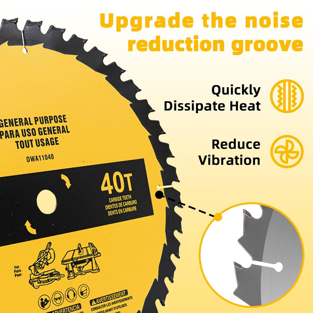 2-Pack 10in 40T/60T Table Saw Blades Compatible with Dewalt | 10in Table/Miter Saw Blade, Replace for