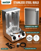 Shawarma Grill Machine - Gas Vertical Rotisserie with 2 Burners and Drip Pan for Home Use, Stainless Steel Rotating