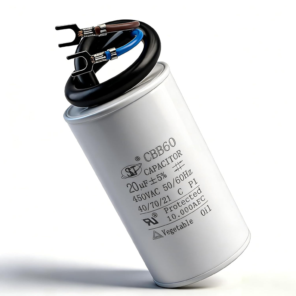 CBB60 20uF Motor Run Capacitor 450 VAC Volts Round Cylinder 2 Leads
